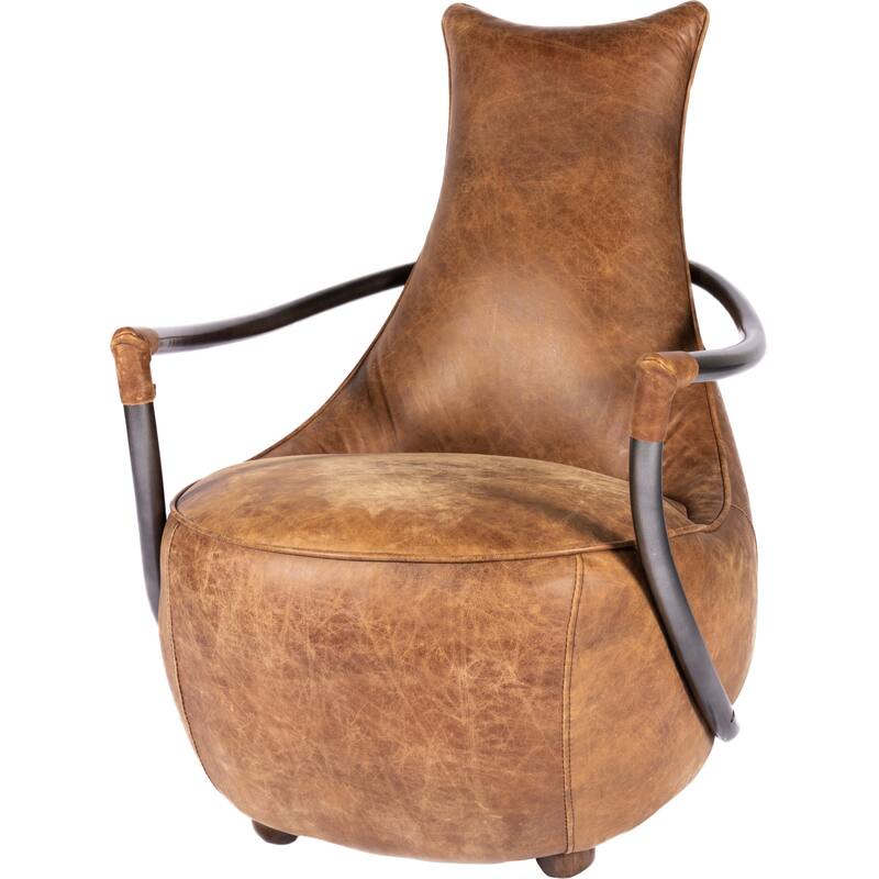 Aurelle Home Pilot Rustic Brown Top-grain Leather Accent Chair