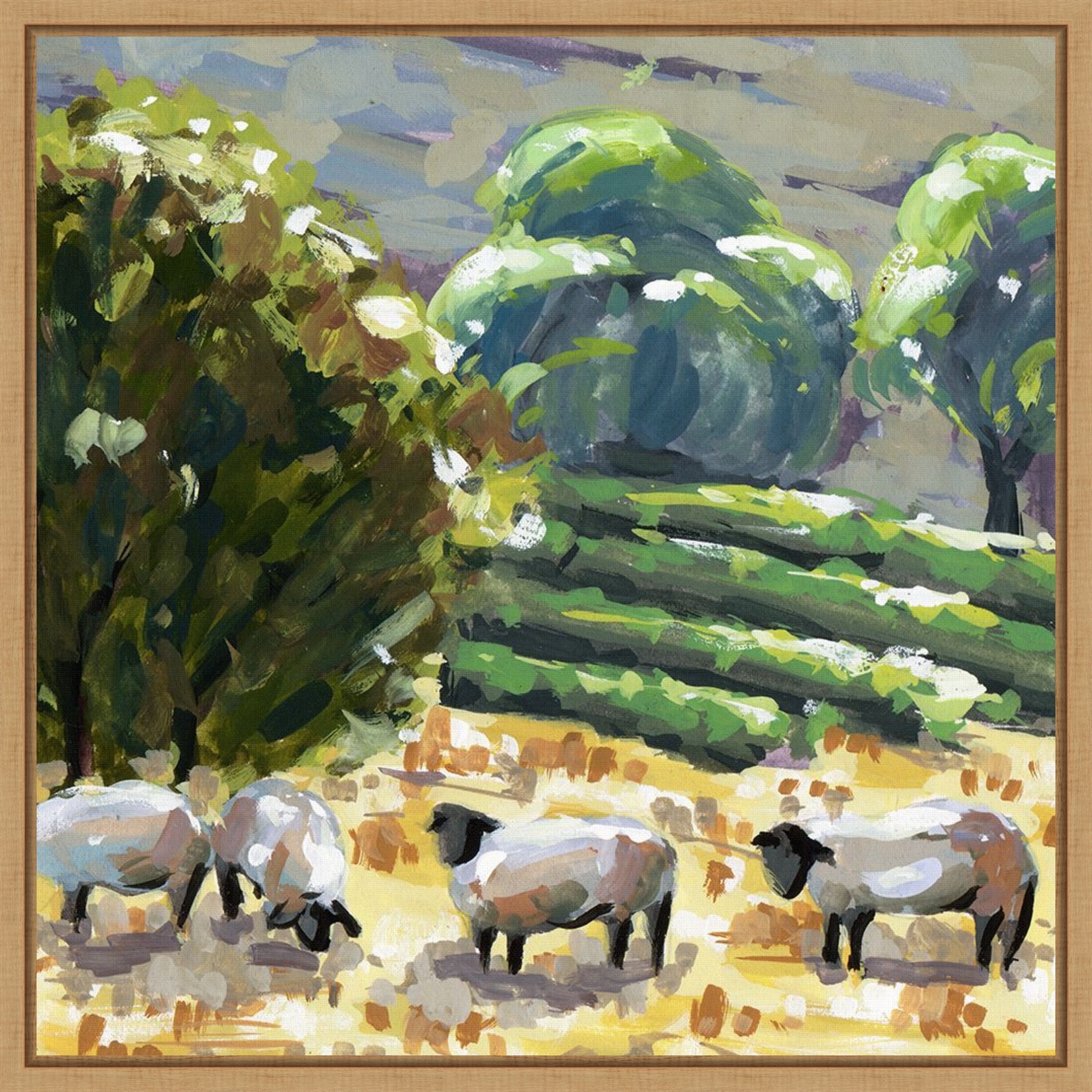 Sheep in Summer I by Melissa Wang Framed Canvas Wall Art Print - Sylvie Maple