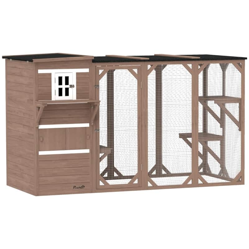 Pet Stairs and Cat Climbing Tower with Spacious Interior and Durable Design - 76" L x 39.25" W x 45.25" H - Brown-White-Black
