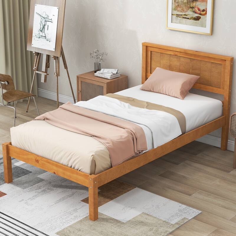 Twin Size Platform Bed Frame with Headboard