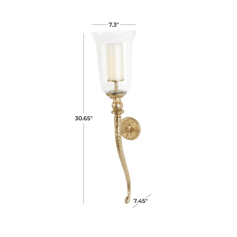 Gold Aluminum Metal Textured Wall Sconce with Curved Shape