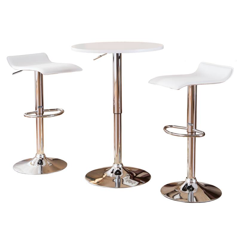 Modern 3-Piece Dining Set with Round Bar Table & 2 Chrome Swivel Stools