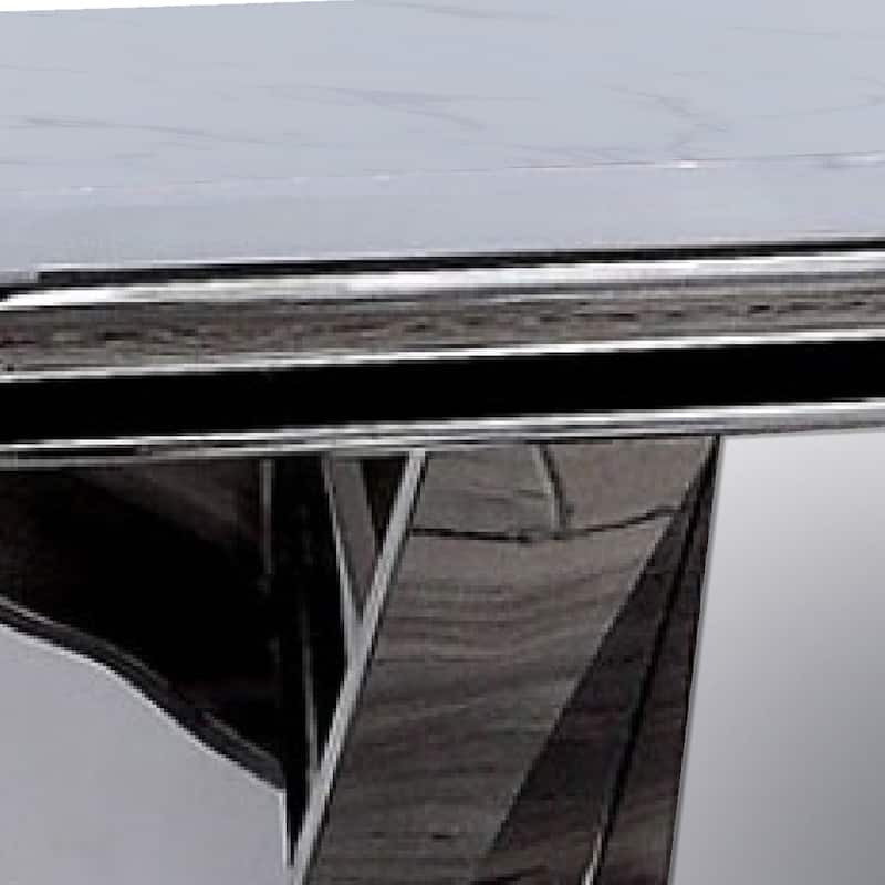 Vily Side End Table, 24 Inch Faux Marble Top, V-Style Chrome Pedestal