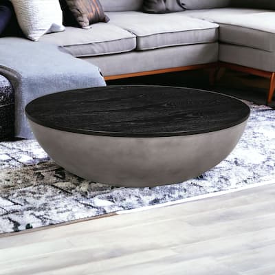 HomeRoots 48" Black And Gray Solid Wood And Concrete Round Coffee Table - 48.00 in. x 15.00 in. x 48.00 in.