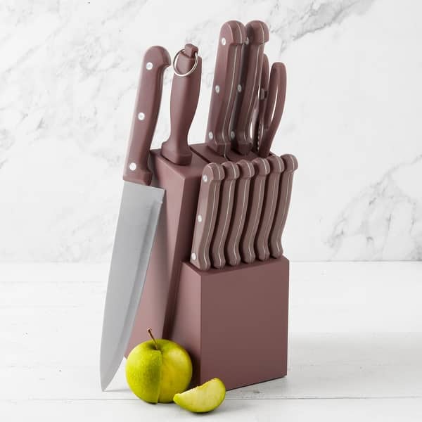 Basic Essentials 12-Piece Stainless Steel Kitchen Knife Set With Wood Block