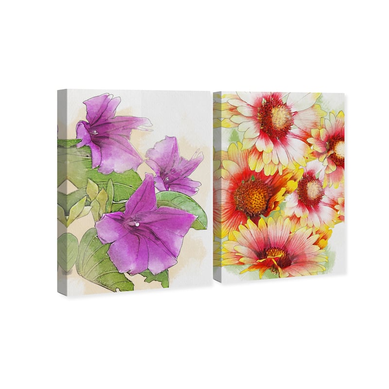 Wynwood Studio Canvas Floral and Botanical Coastal Floral Set Purple and Magenta Bohemian & Eclectic Wall Art Canvas Print