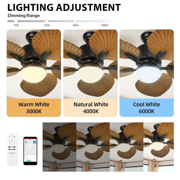 Moasis 52" Palm Leaf Fan Smart Tropical Ceiling Fan with LED Light and Remote