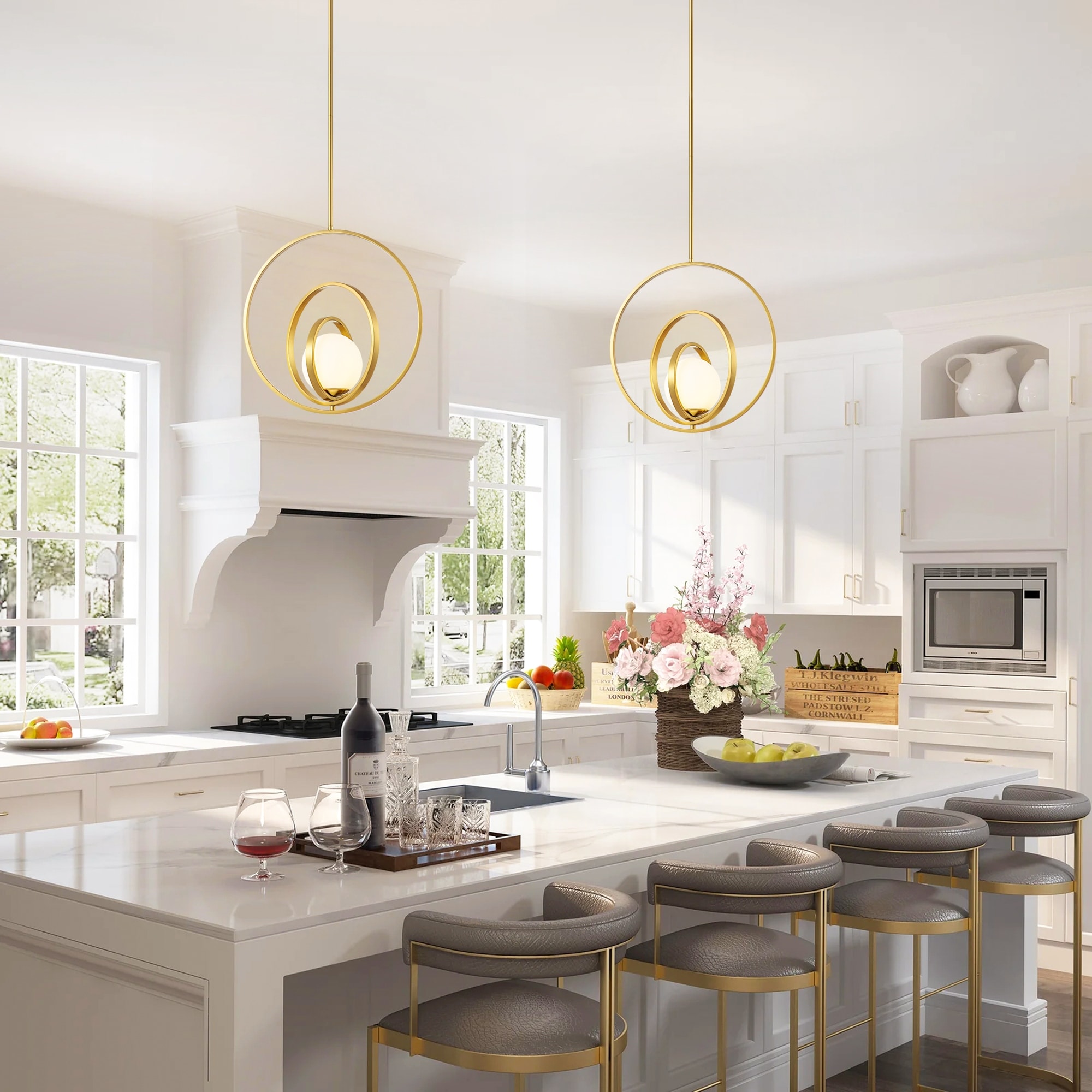 Bubbles brass ring pendant light on sale