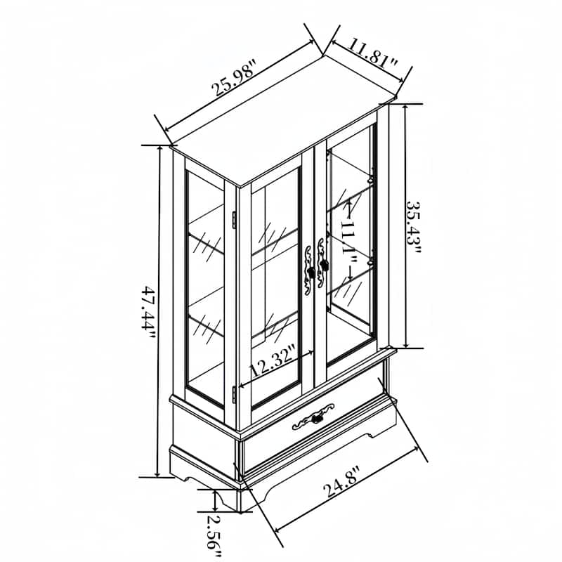 Curio Display Cabinet with Adjustable Glass Shelves