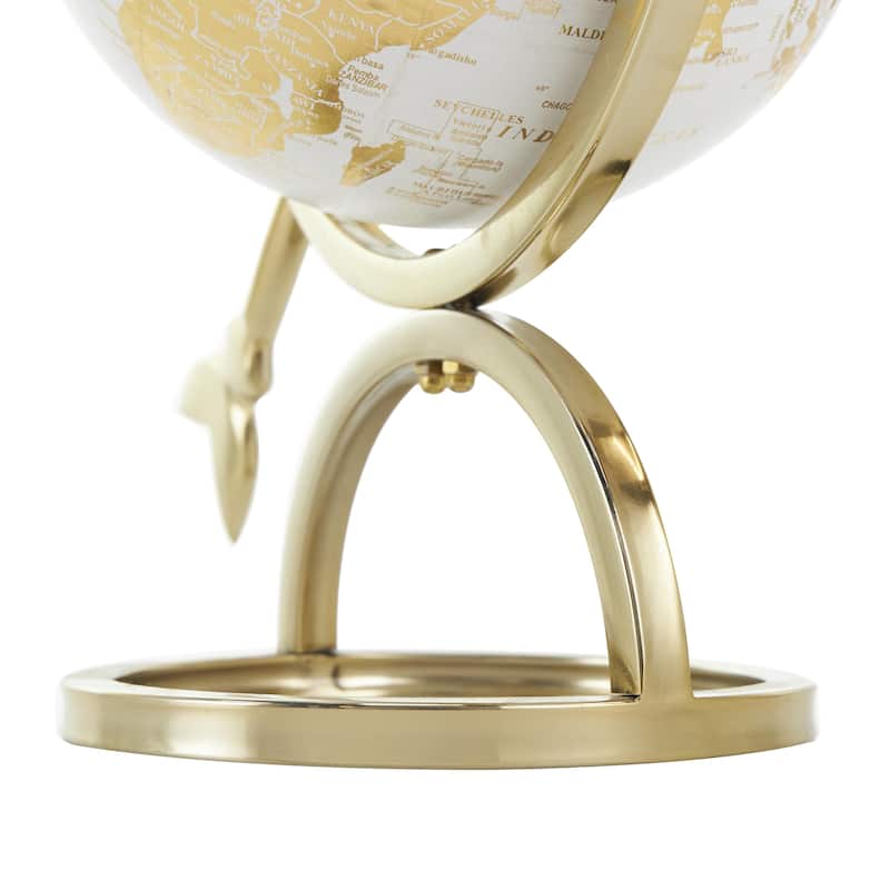 Aluminum Metal Armillary Globe with White Center - Gold - Roche River Decor
