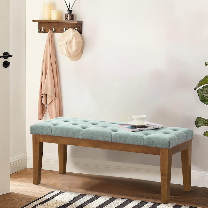 Button-Tufted Bench for End of Bed, Entryway Bench Beige/ Black/ Brown Solid Wood, Leather, Fabric 44-inch