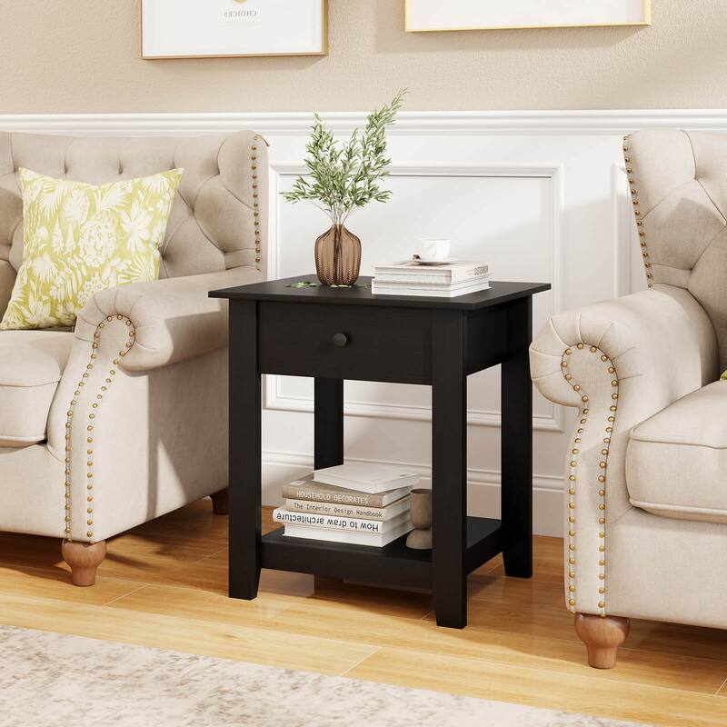 Costway 1/2 PCS Nightstand with Drawer 3-Tier Modern Bedside Table