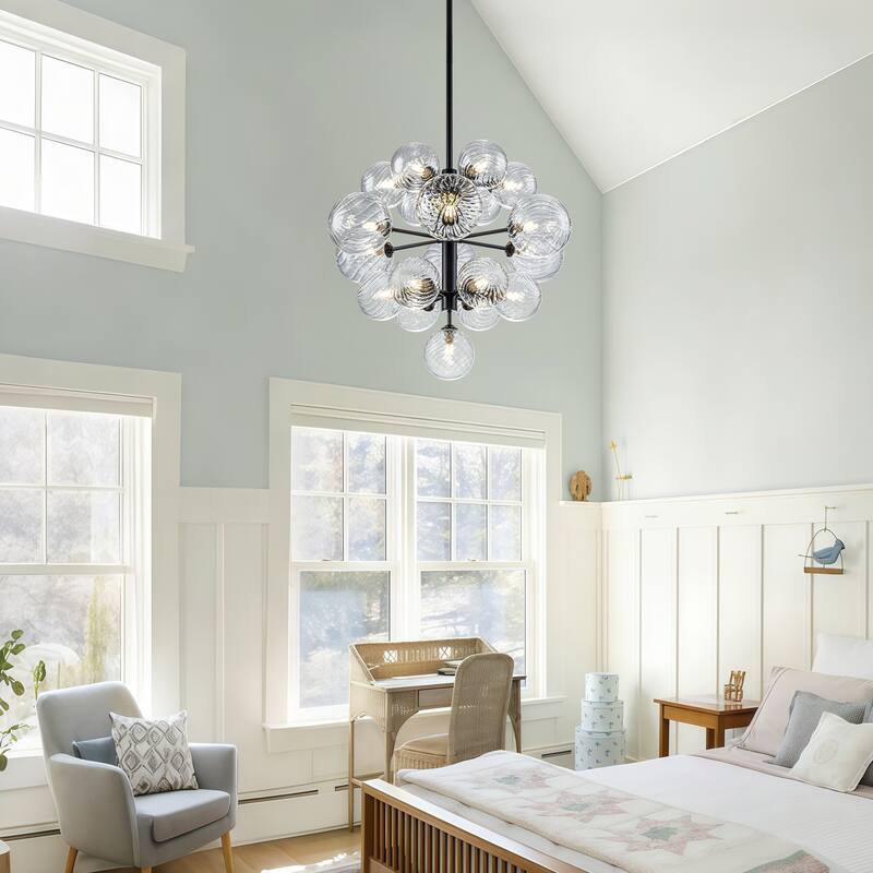 Starsky 19-Light Glam Tiered Cluster Clear Swirled Bubble Chandelier