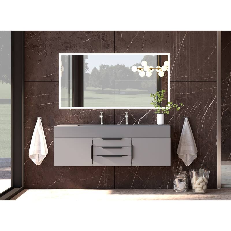 Nile 60" Wall Mounted Bathroom Vanity Set with Gray Solid Surface Top