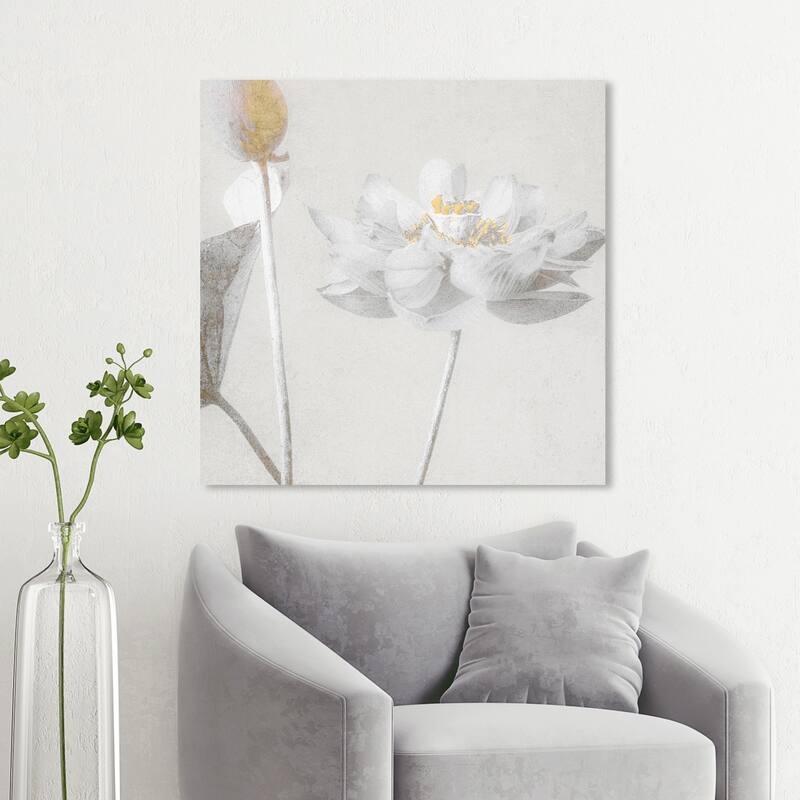 Wynwood Studio 'Kazumasa Antique III' Floral and Botanical Wall Art Canvas Print Florals - White, Gold - 30 x 30