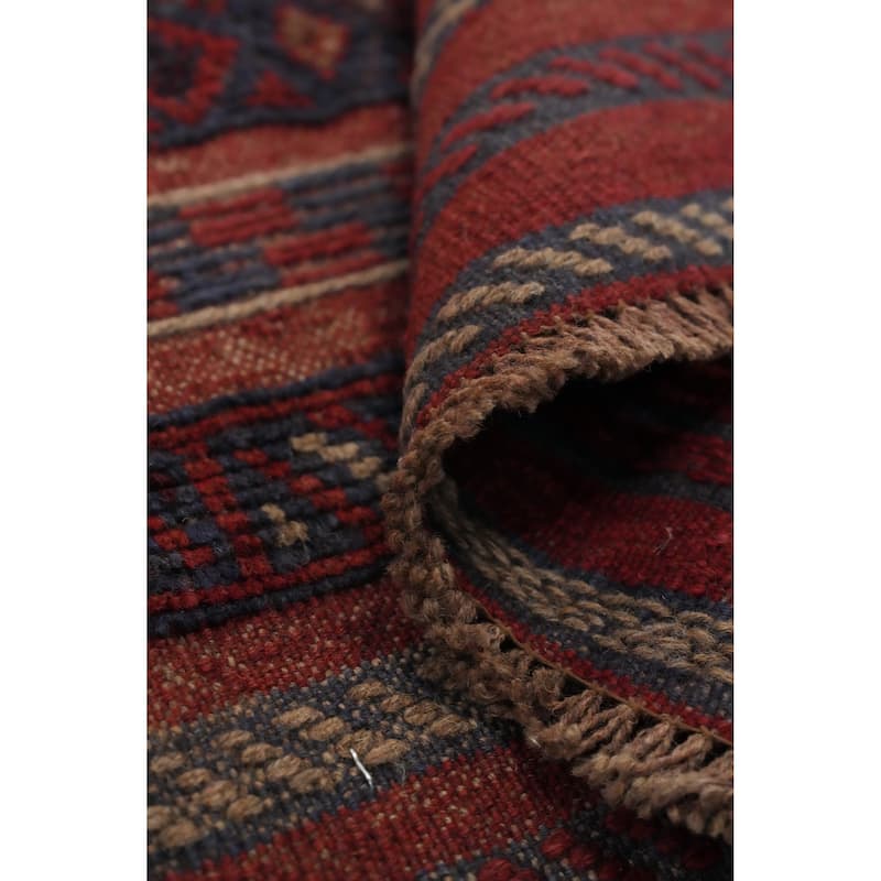 Hand Knotted Oriental 100% Wool Carpet Traditional Tribal Red Balouch Runner Rug - 8' 0'' X 2' 1''