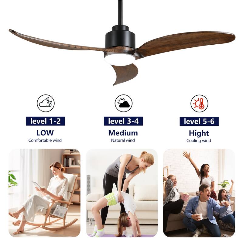 52" Ceiling Fan with Dimmable LED Light Remote Control,Quiet DC Motor 6 Speed Levels,Adjust Height Reversible Ceiling Fan