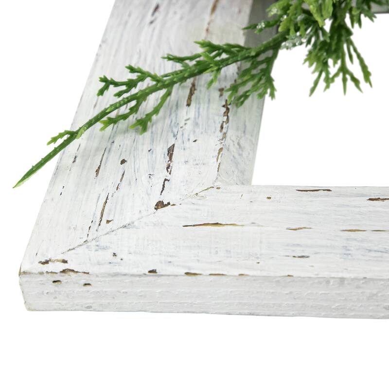 22" White Washed Window Frosted Berries and Cedar Christmas Wall Decor
