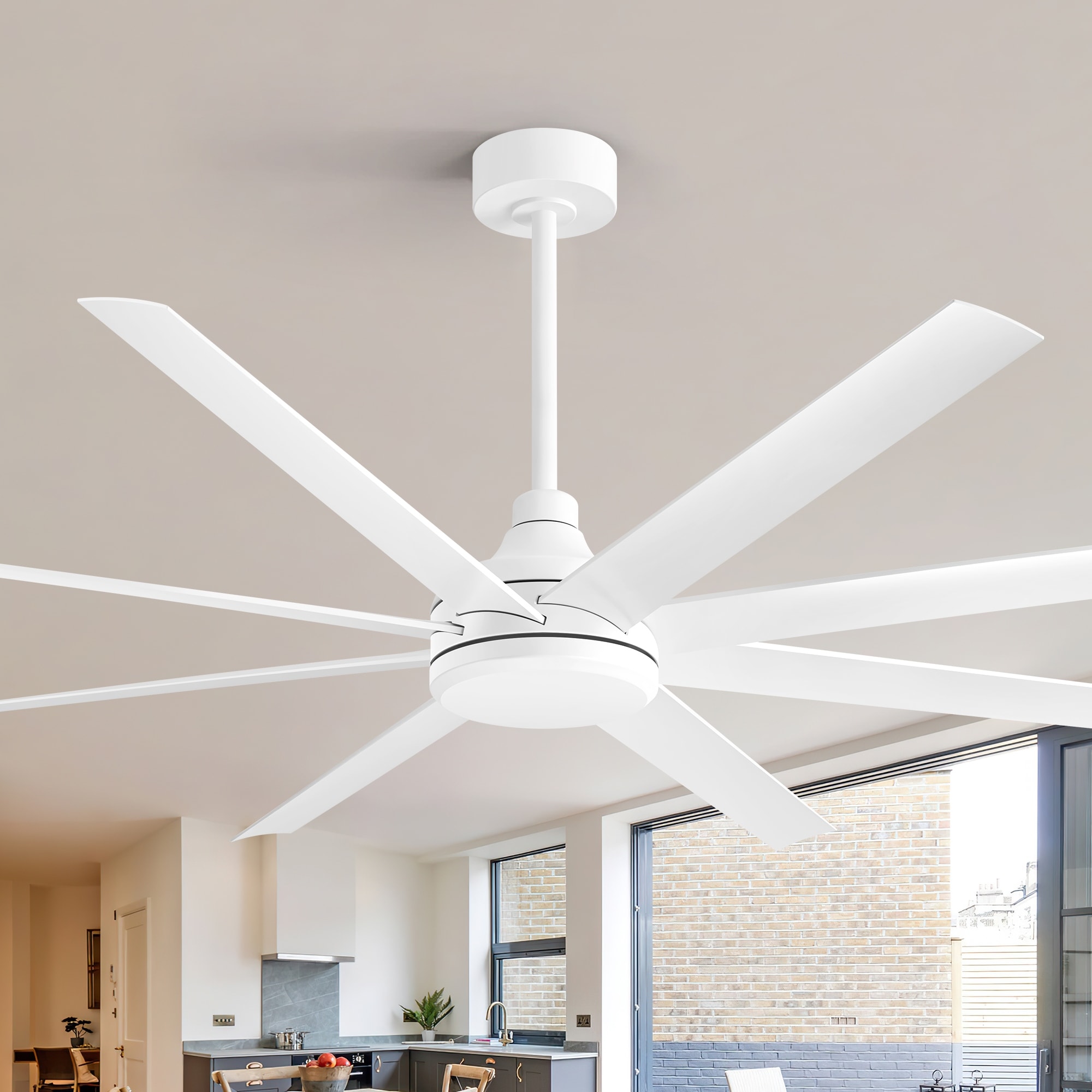 65-Inch White Indoor Ceiling Fan with Remote Control, No Light, 8-Blade Reversible DC Motor, 6-Speed, Timer, ABS Blades