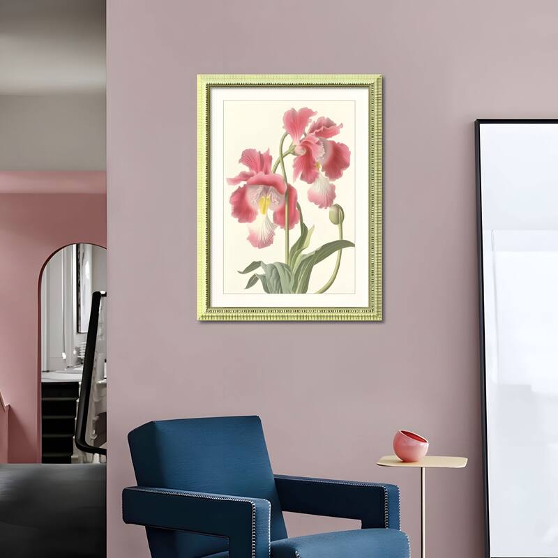Set of 3 Pink Flower Framed Wall Art - Botanical Floral Prints with Wood Picture Frames, Antique Frame Style Wall Decor