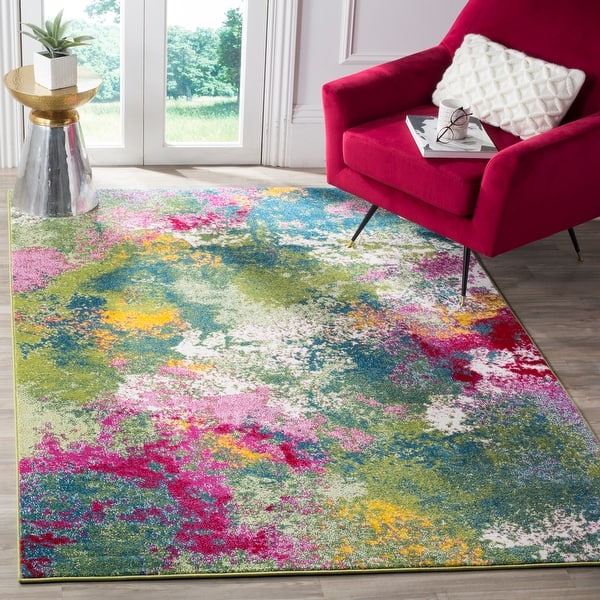slide 2 of 25, SAFAVIEH Watercolor Kyrto Modern Abstract Rug 5'3" Square - Green/Fuchsia - Square