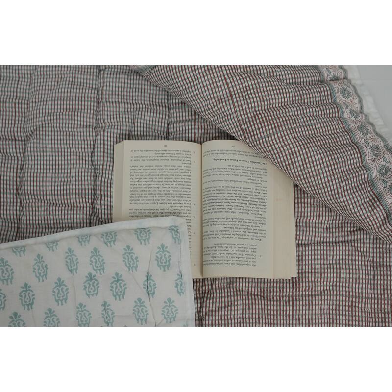 Fabdivine Hand Block Print Luxurious Cotton Quilt - Floral Patterned Umbrella, Reversible Artisan Bedspread for Bedroom Décor