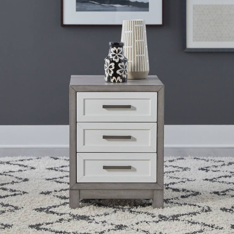 Palmetto Heights Two-Tone Shell White Driftwood 3 Drawer Chairside Table - White