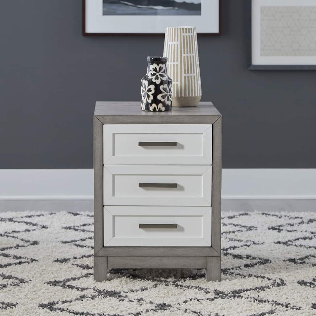 Palmetto Heights Two-Tone Shell White Driftwood 3 Drawer Chairside Table