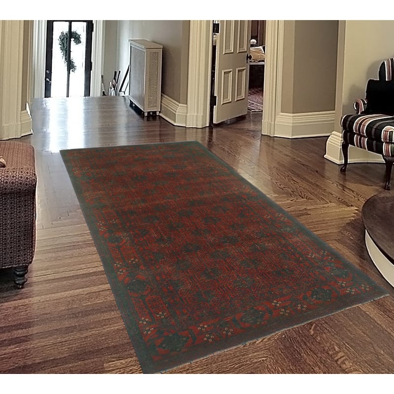 Vintage Distressed Hootan Red/Charcoal Rug - 3'7" x 6'9"
