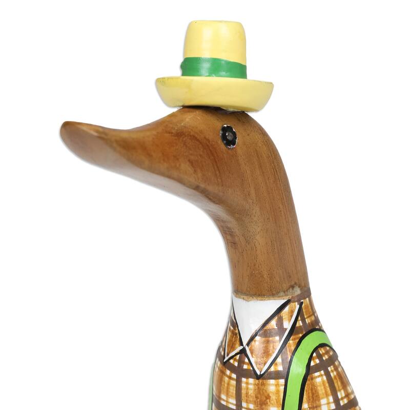 Novica Handmade Gardener Duck Bamboo Root And Teak Wood Figurine