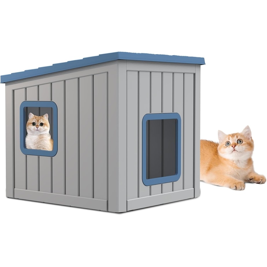 Waterproof Resin Cat Houses,Feral Cat Shelter for Winter,Suitable for Cats, Rabbits and Other Small Animals(Blue