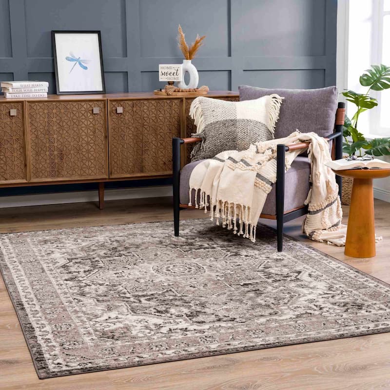 Albie Oriental Persian Medallion Area Rug - 2' x 3' - Charcoal, Beige / Albie
