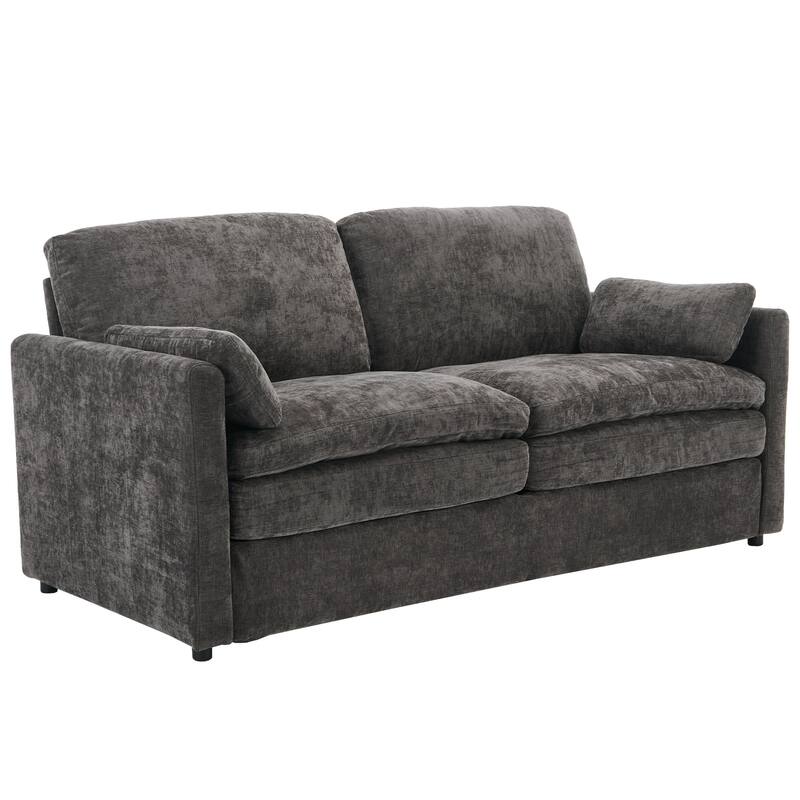 Chenille Upholstered Loveseat Sofa, Oversized Comfy Cloud Sofa, Loveseat Sofa with Curved Armrs & Detachable Lumbar Pillow