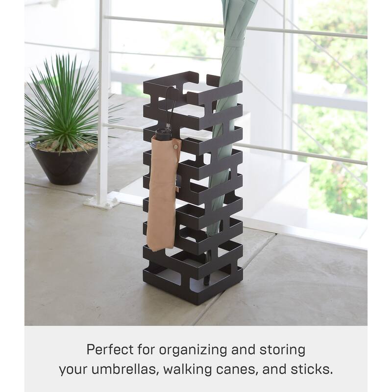 Yamazaki Home Umbrella Stand - Two Styles, Steel, Square, Holds 4 umbrellas - L 5.91 x W 5.91 x H 16.93 inches