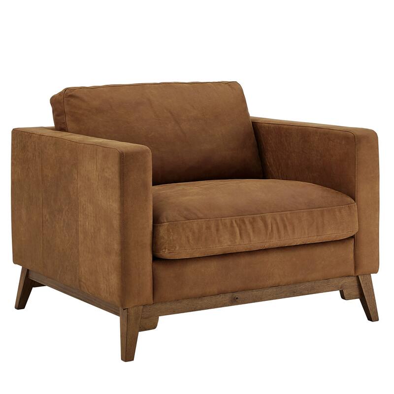 Landon Dark Oak and Tan All Leather Accent Chair by iNSPIRE Q Modern - Tan