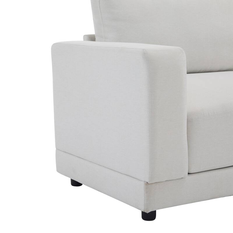 Modern Loveseat Sofa, 81 Inch Upholstered 2-Seater Couch with Square Armrests and Wooden Legs, Living Room Furniture