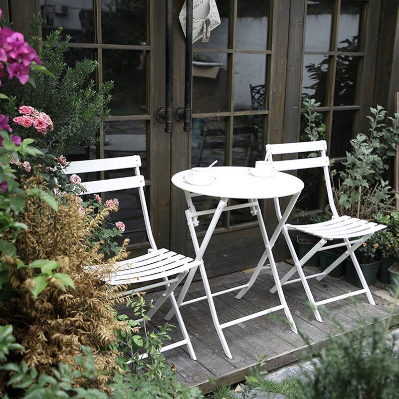 Patio Foldable Table Chairs Set with 2 Chairs & Round Table, Set of 3