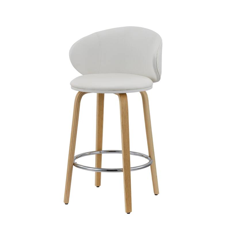 HomeRoots Set of Two 26" White and Brown Faux Leather and Solid Wood Low Back Counter Height Bar Chairs