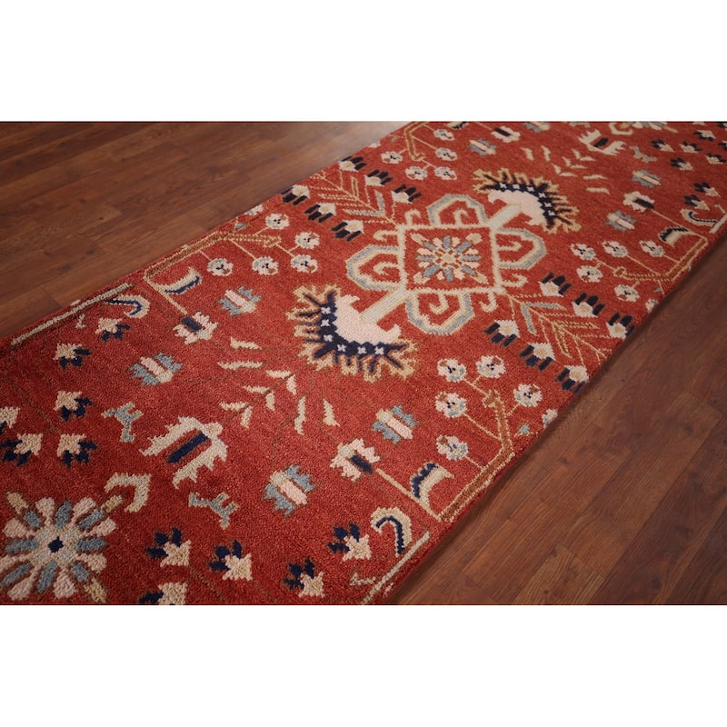 All-Over Orange Kazak Oriental Runner Rug Hand-Knotted Wool Carpet - 2'8"x 7'9"