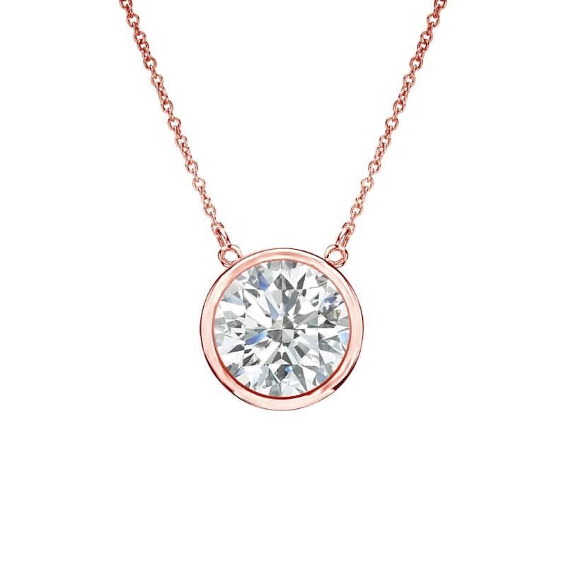 Auriya 3/4ctw Round Solitaire Diamond Necklace 14k Gold Bezel-set - 5.9mm (I-J, SI1-SI2)