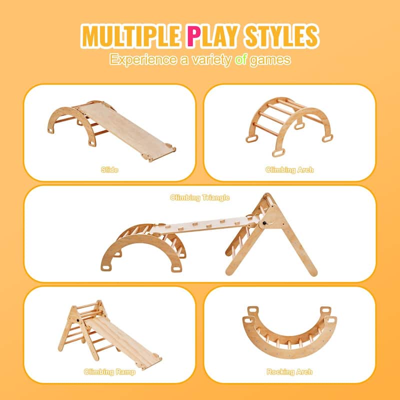 Wood Climbing Toy Set Pine 5-in-1 Play Gym for Kid's