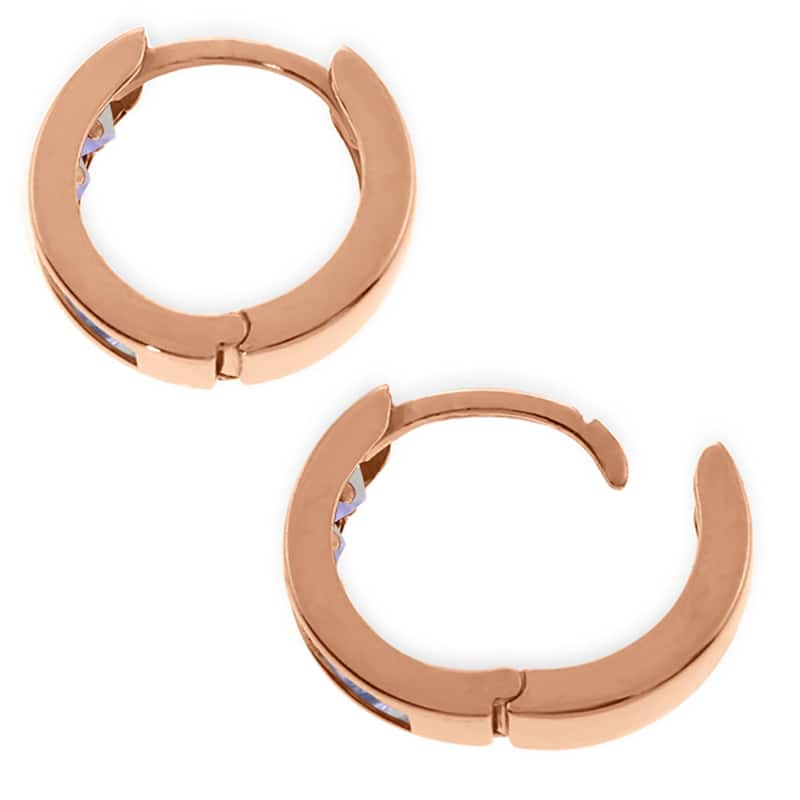 14K Solid Gold Hoop Huggie Gemstone Earrings w/ Natural Tanzanites
