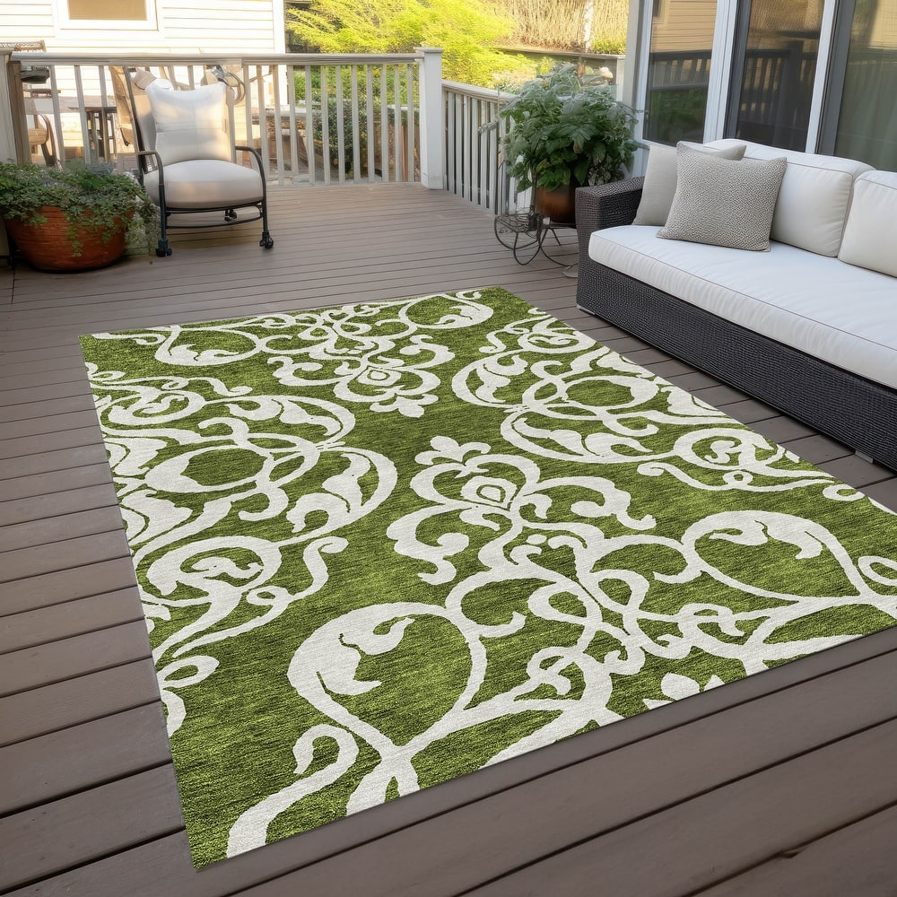 Machine Washable Indoor/ Outdoor Damask Glam Chantille Rug
