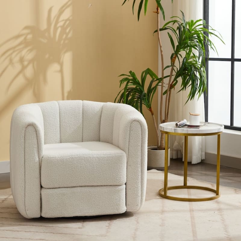 Swivel Accent Barrel Chair, Modern Round Armchairs with Upholstered, Comfy Swivel Accent Chair - White