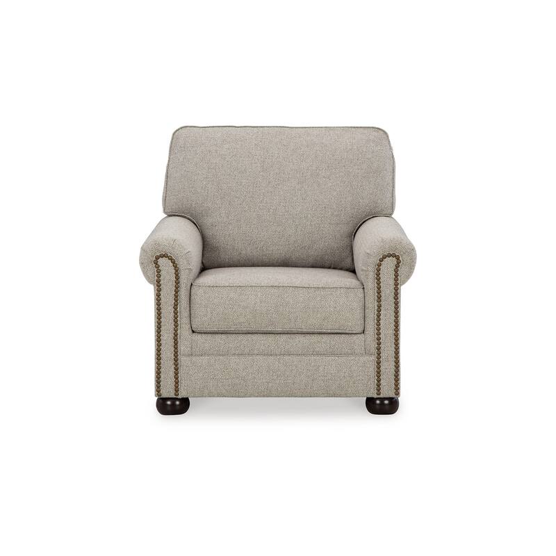 Gael Accent Armchair, Gray Beige Polyester, Dark Brown, Nailhead Trim