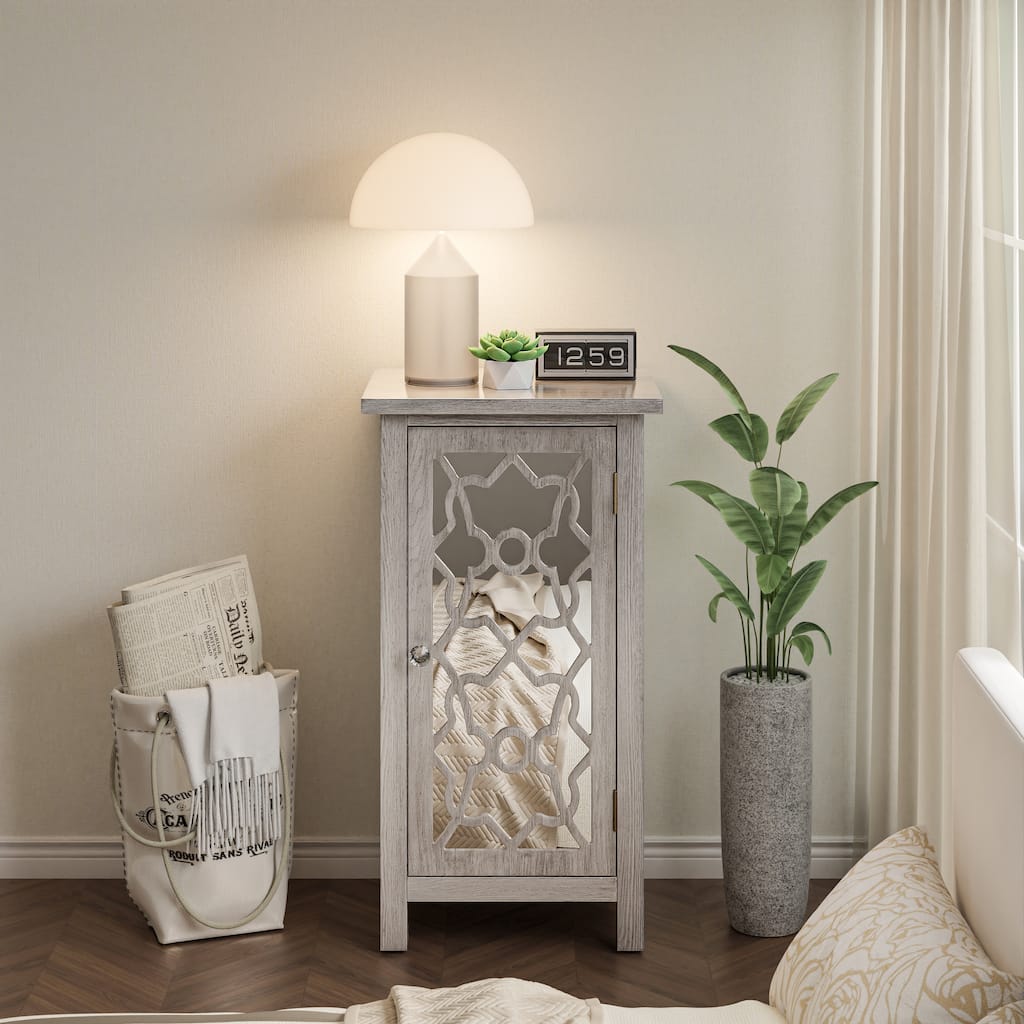 COZAYH Modern Farmhouse Cabinet with 2 Shelves, Retro Tall Nightstand End Table for Bedroom, Living Room, Light Gray