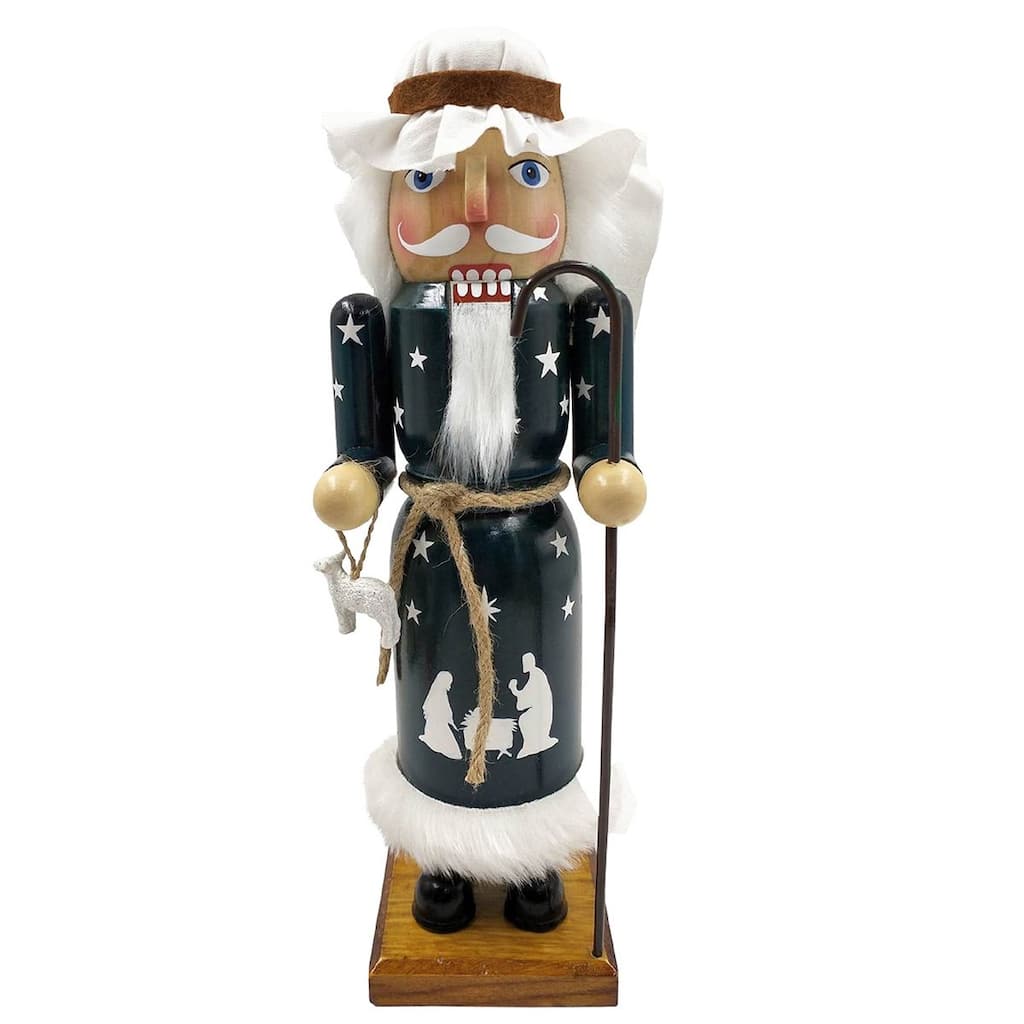 13" Blue and White Shepherd Christmas Nutcracker