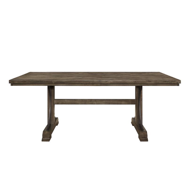 1pc Light Brown Finish Curved Metal Accents Trestle Base Rectangular Dining Table Wood Wooden Metal Furniture