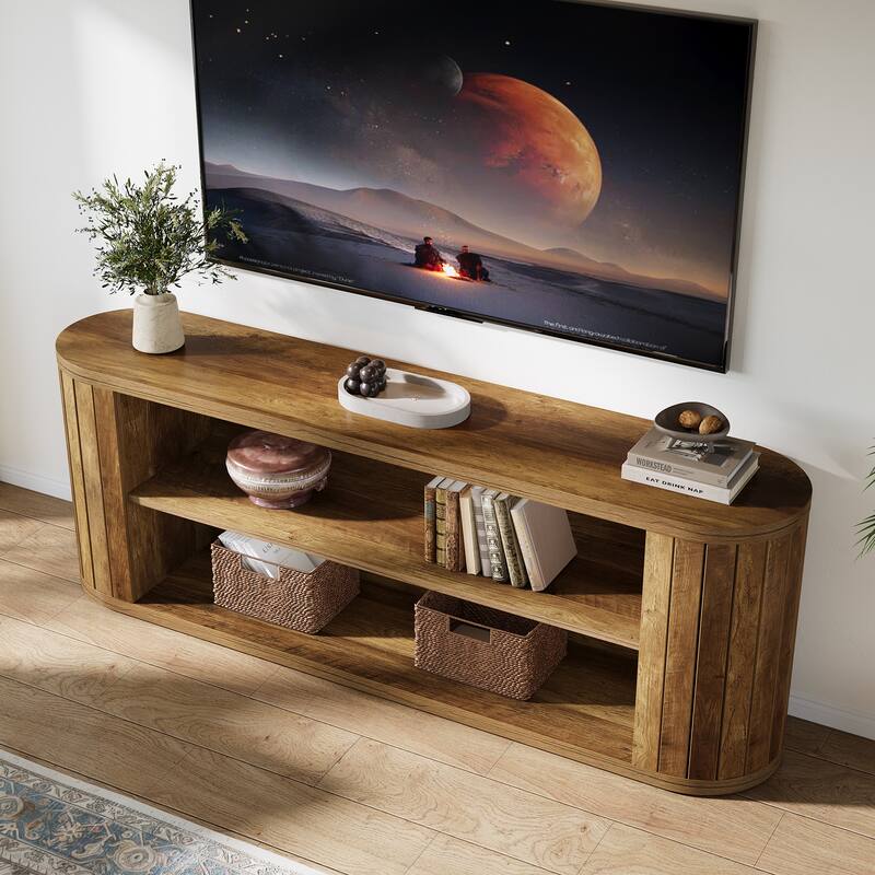 63" Farmhouse Entertainment Center with 3-Tier Storage Shelf