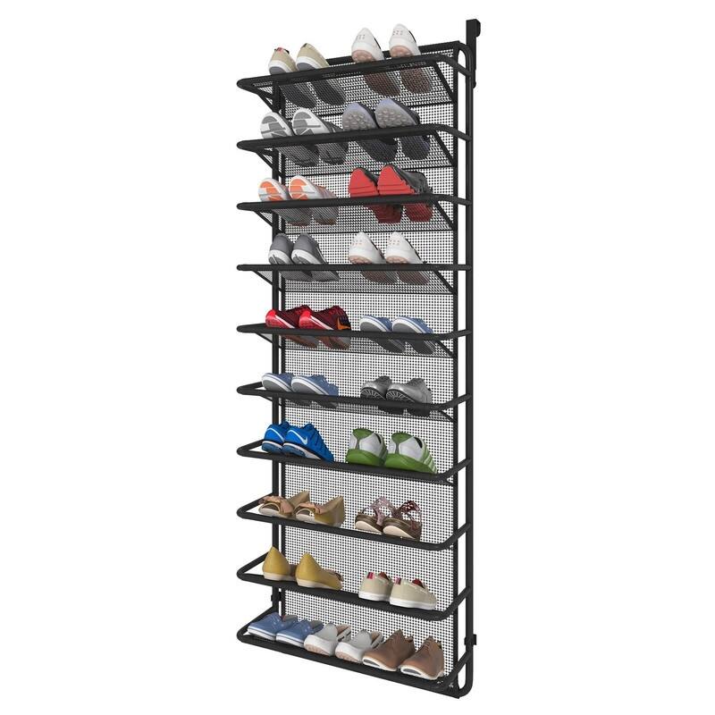 10 Tier Shoe Rack Over The Door Shoe Organizer - Matte Black